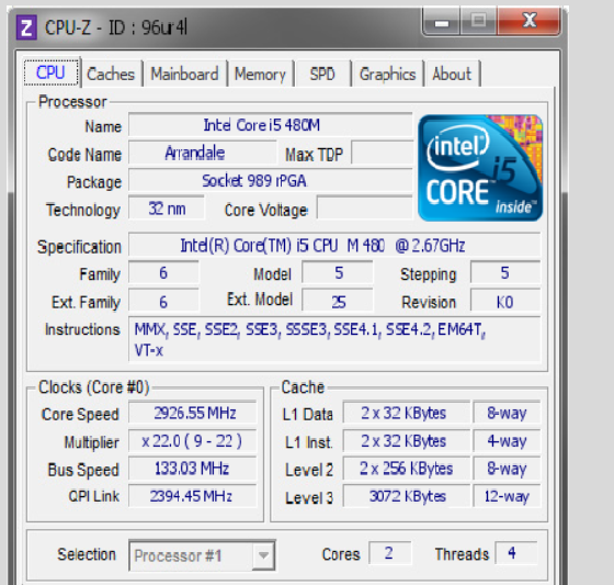 BOMBCAT`s CPU Frequency score: 2926.55 MHz with a Core i5 480M