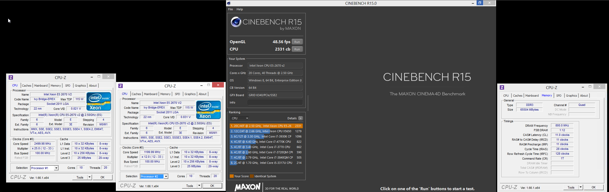 drugol`s Cinebench - R15 score: 2331 cb with a Xeon E5 2670 v2