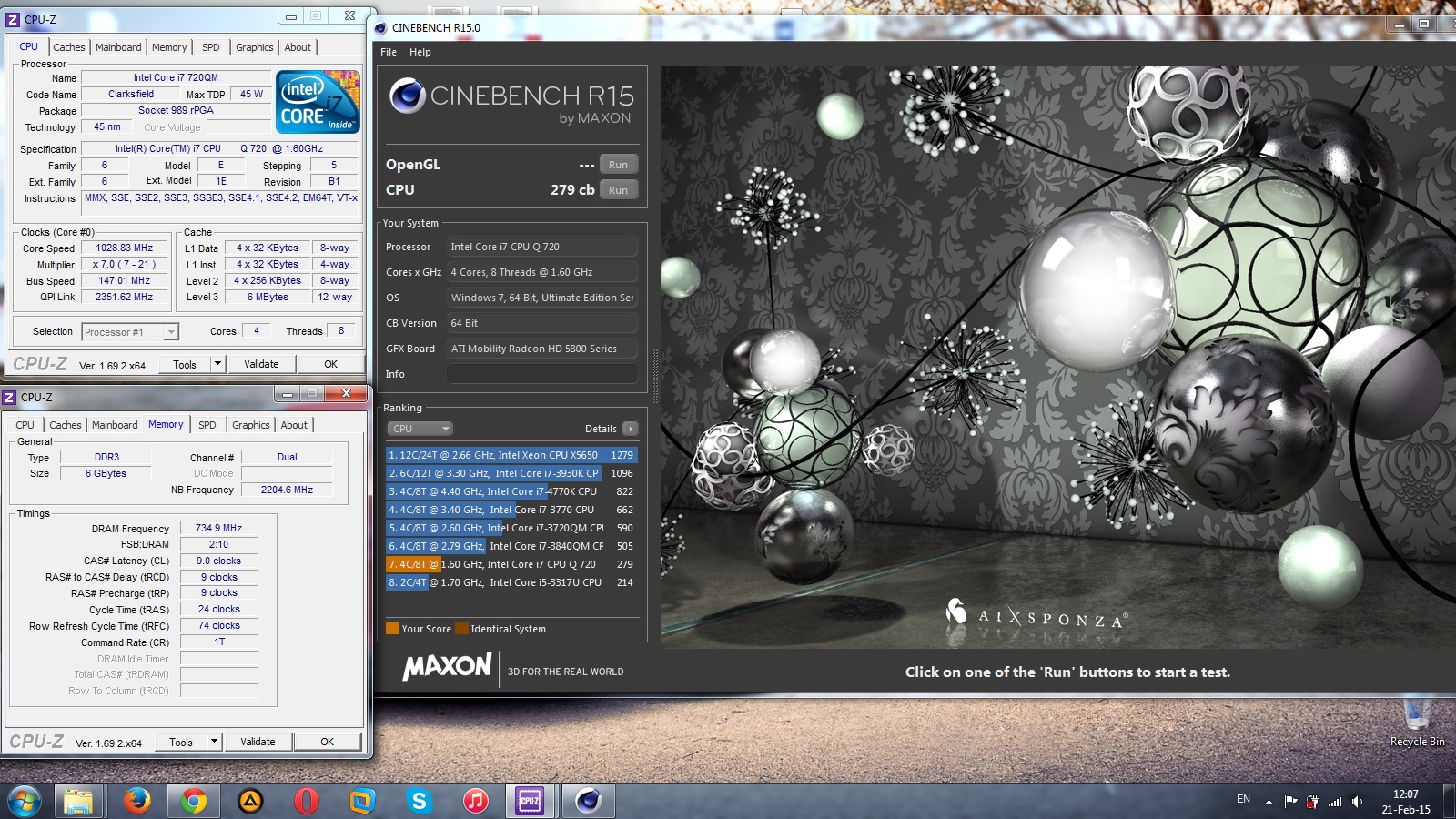 Gulftown`s Cinebench - R15 score: 279 cb with a Core i7 720QM