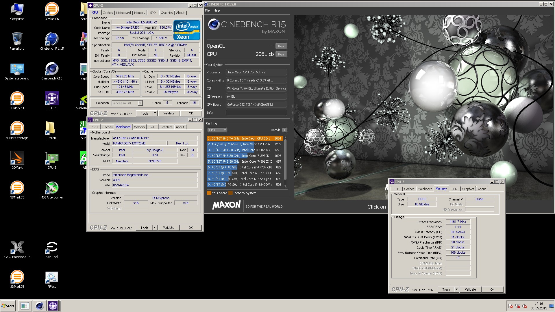BenchBrothers.de`s Cinebench - R15 score: 2061 cb with a Xeon E5 1680 v2