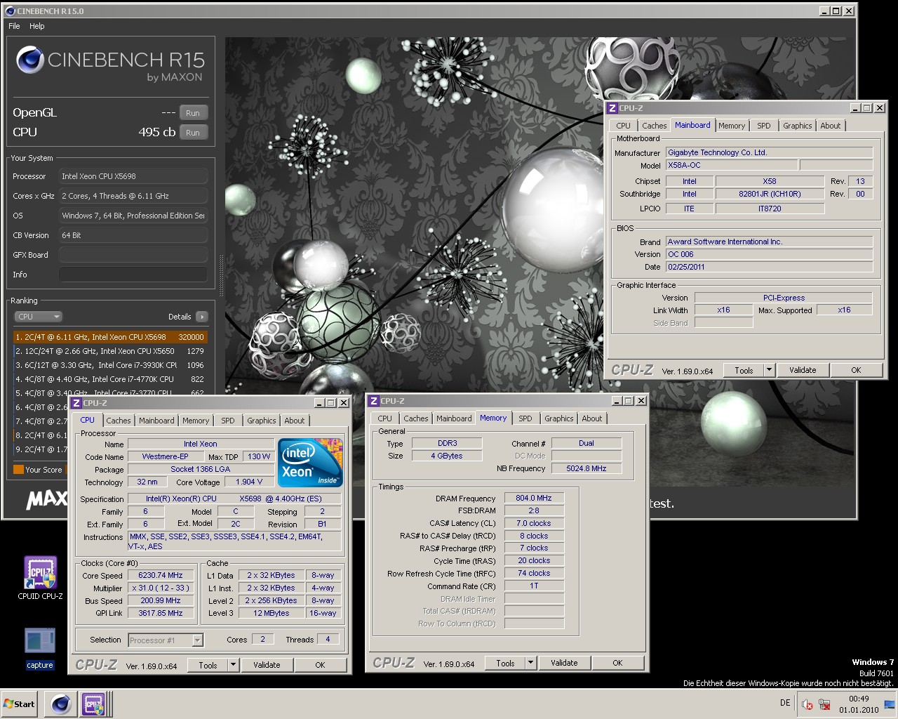 michel90`s Cinebench - R15 score: 495 cb with a Xeon X5698
