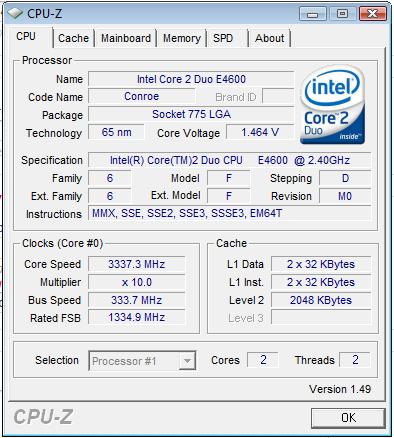 EasternBadge`s CPU Frequency score: 3337.17 MHz with a Core 2 Duo E4600