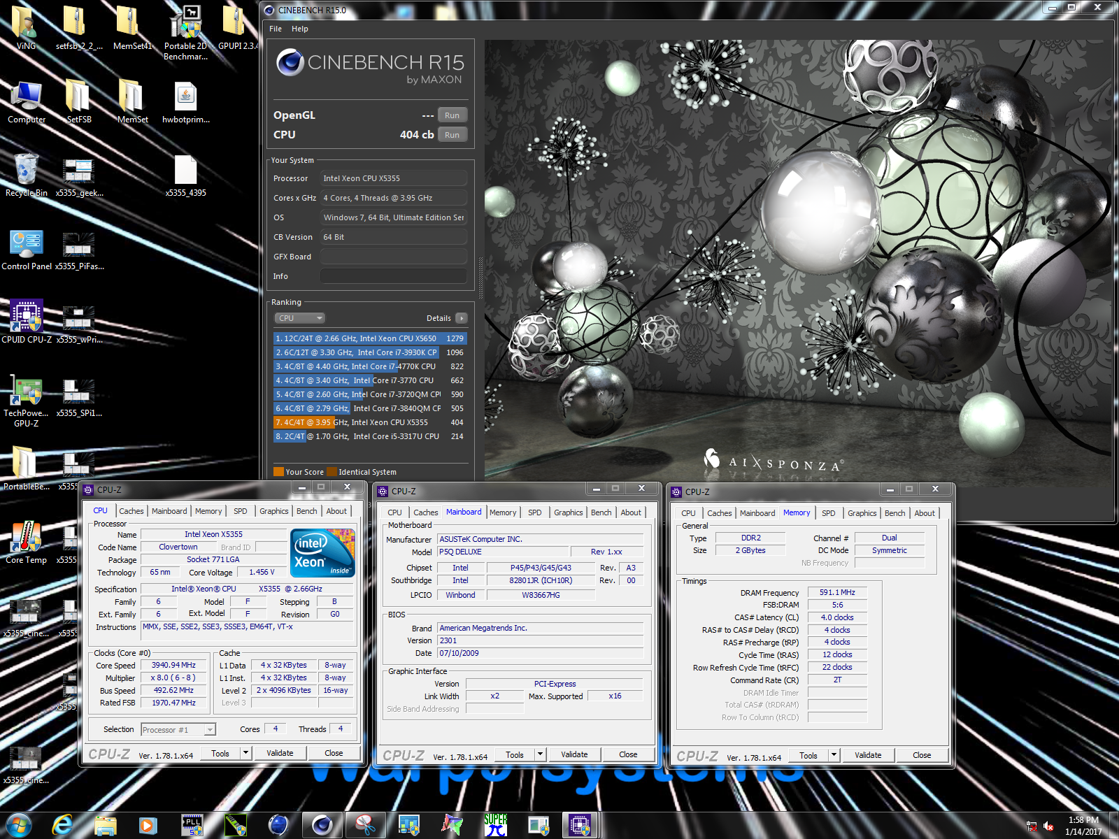ViNG`s Cinebench - R15 score: 404 cb with a Xeon X5355
