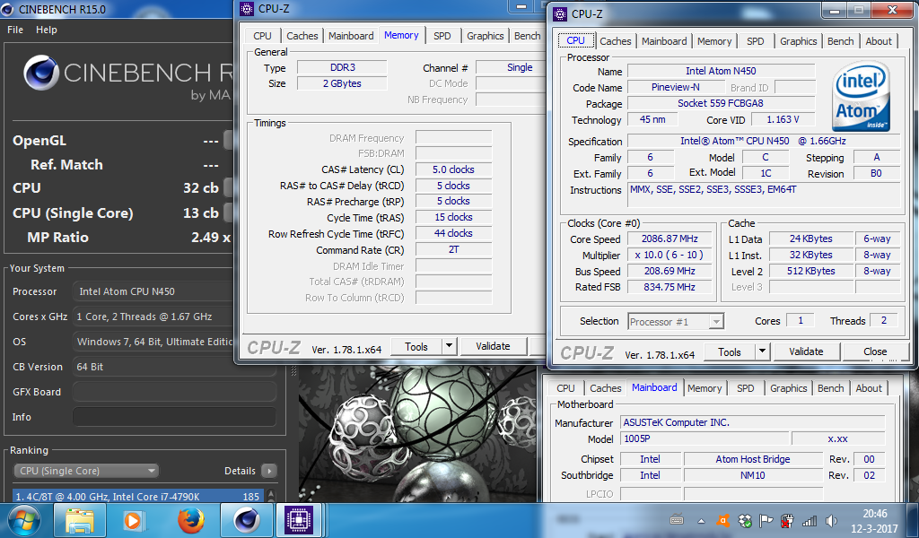 jelger`s Cinebench - R15 score: 32 cb with a Atom N450