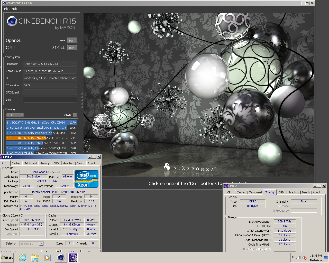 MrPaco`s Cinebench - R15 score: 714 cb with a Xeon E3 1270 v2