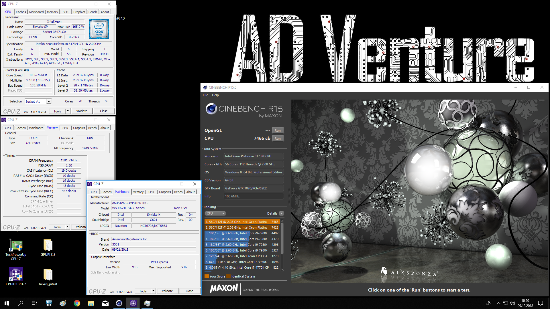 ADVenturePO`s Cinebench - R15 score: 7465 cb with a Xeon Platinum 8173M
