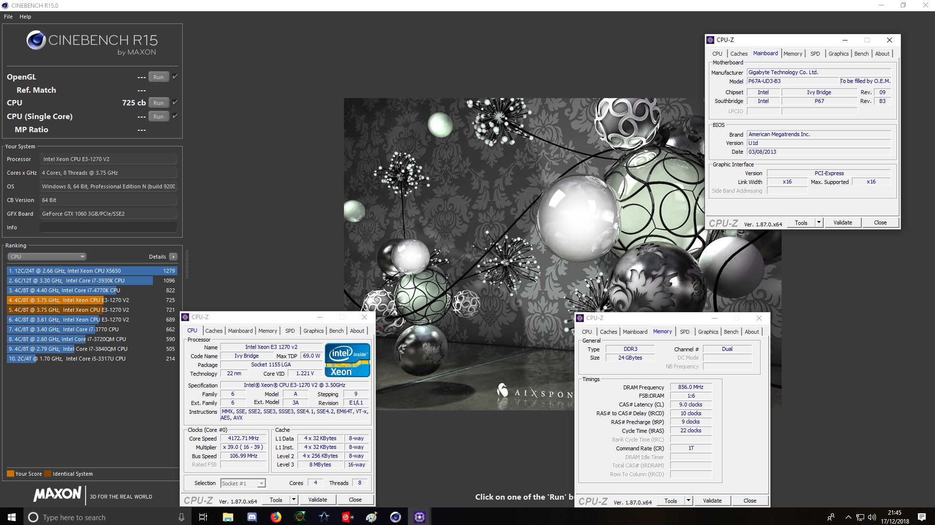 setras`s Cinebench - R15 score: 725 cb with a Xeon E3 1270 v2