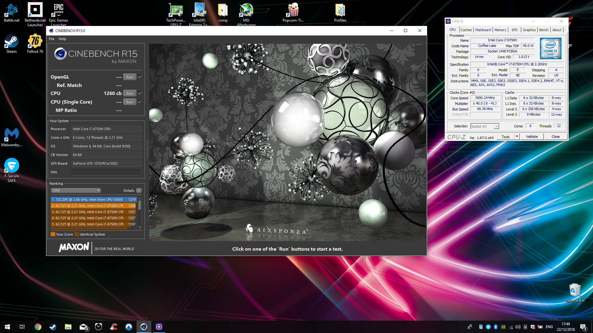 Ontwaken solide verf jels`s Cinebench - R15 score: 1260 cb with a Core i7 8750H
