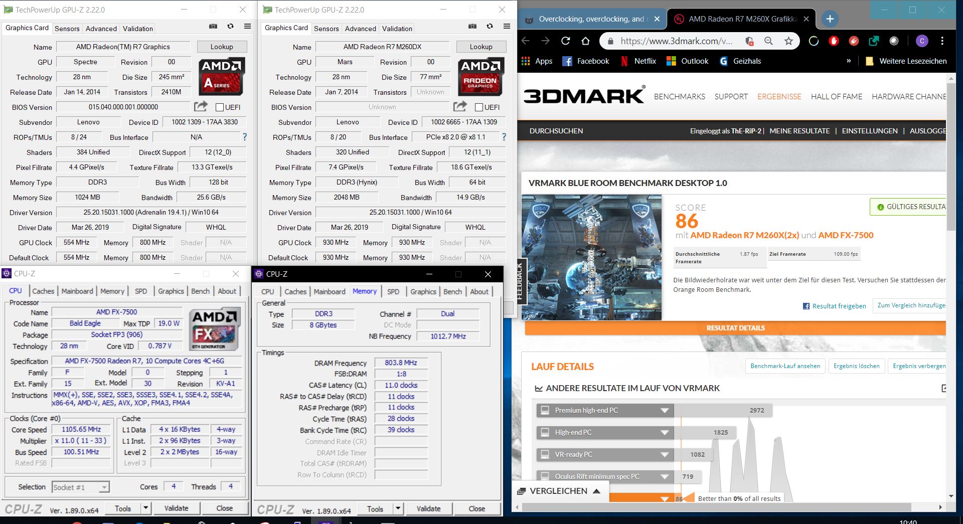 ThE-RiP`s VRMark - Blue Room score: 86 marks with a Radeon R7 M260DX
