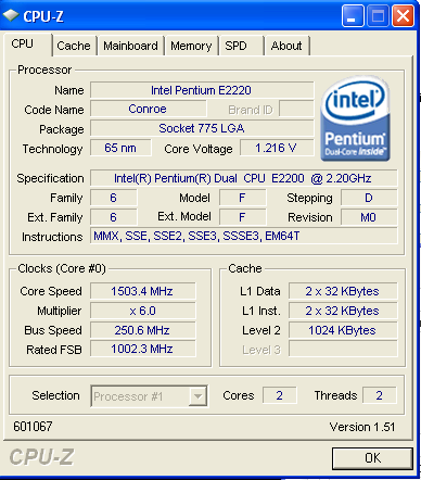 venantius`s CPU Frequency score: 2756 MHz with a Pentium E2200