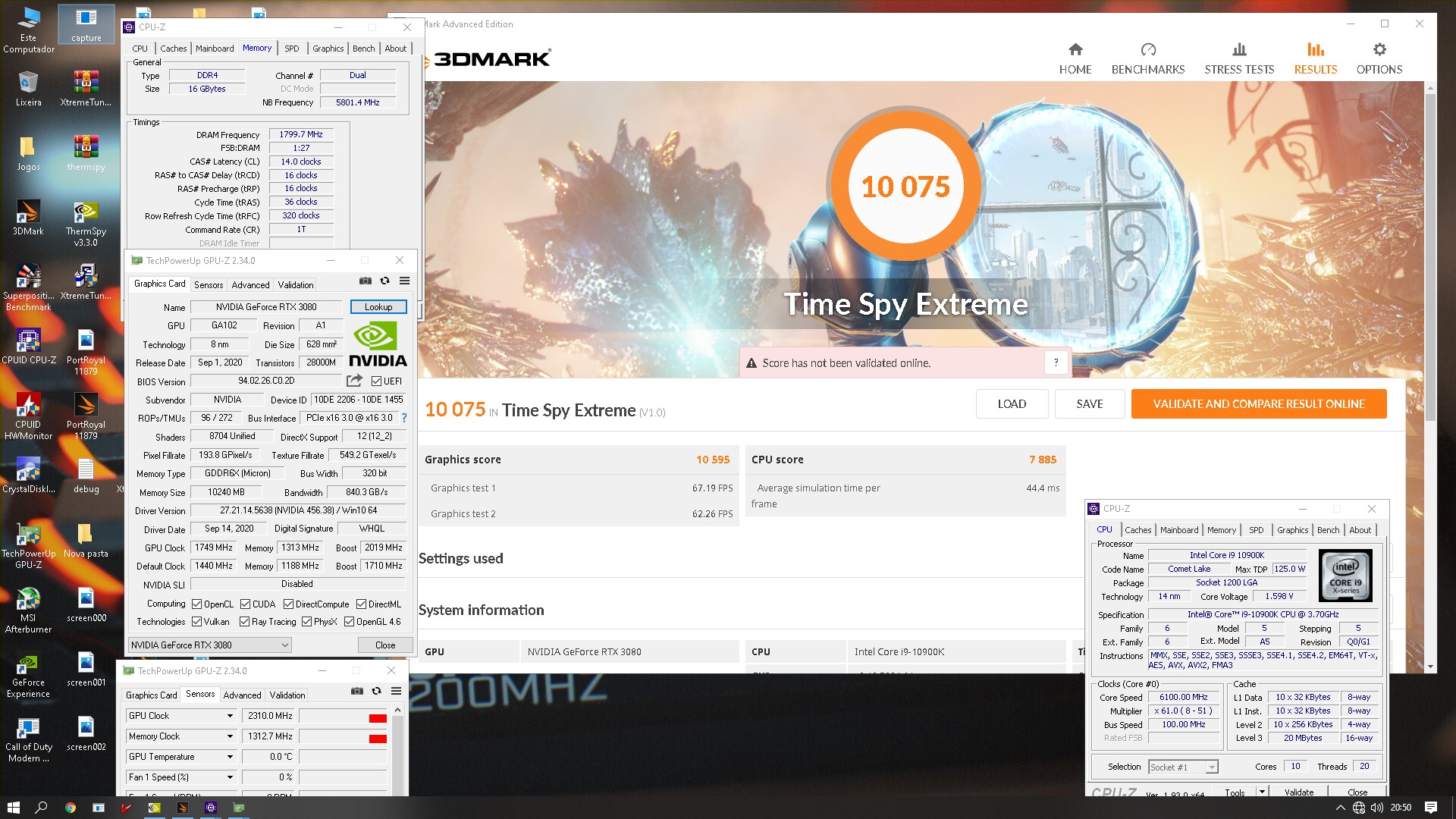 Rbuass`s 3DMark - Time Spy Extreme score: 10075 marks with a GeForce RTX  3080 (320bit)