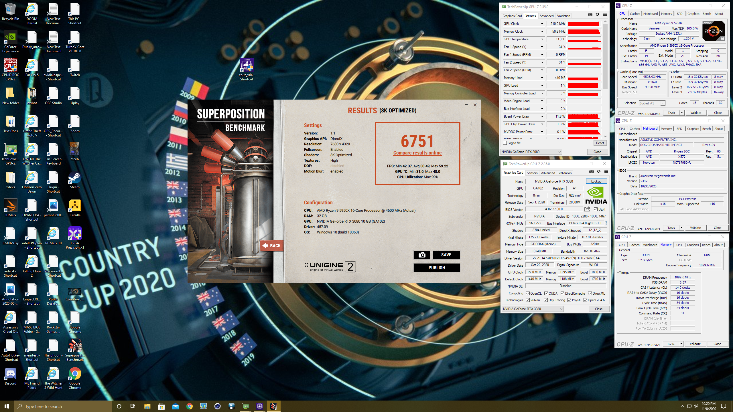 skoopsro`s Unigine Superposition - 8K Optimized score: 6751 points with a  GeForce RTX 3080 (320bit)