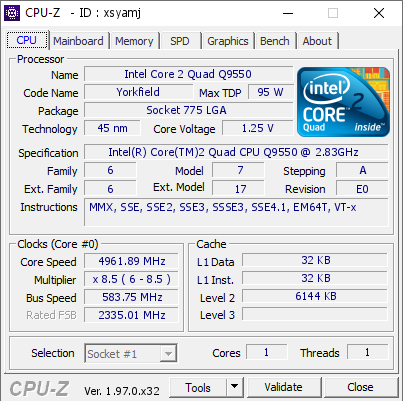 wytiwx`s CPU Frequency Resultat: 4961.89 MHz mit einem Core 2 Quad Q9550