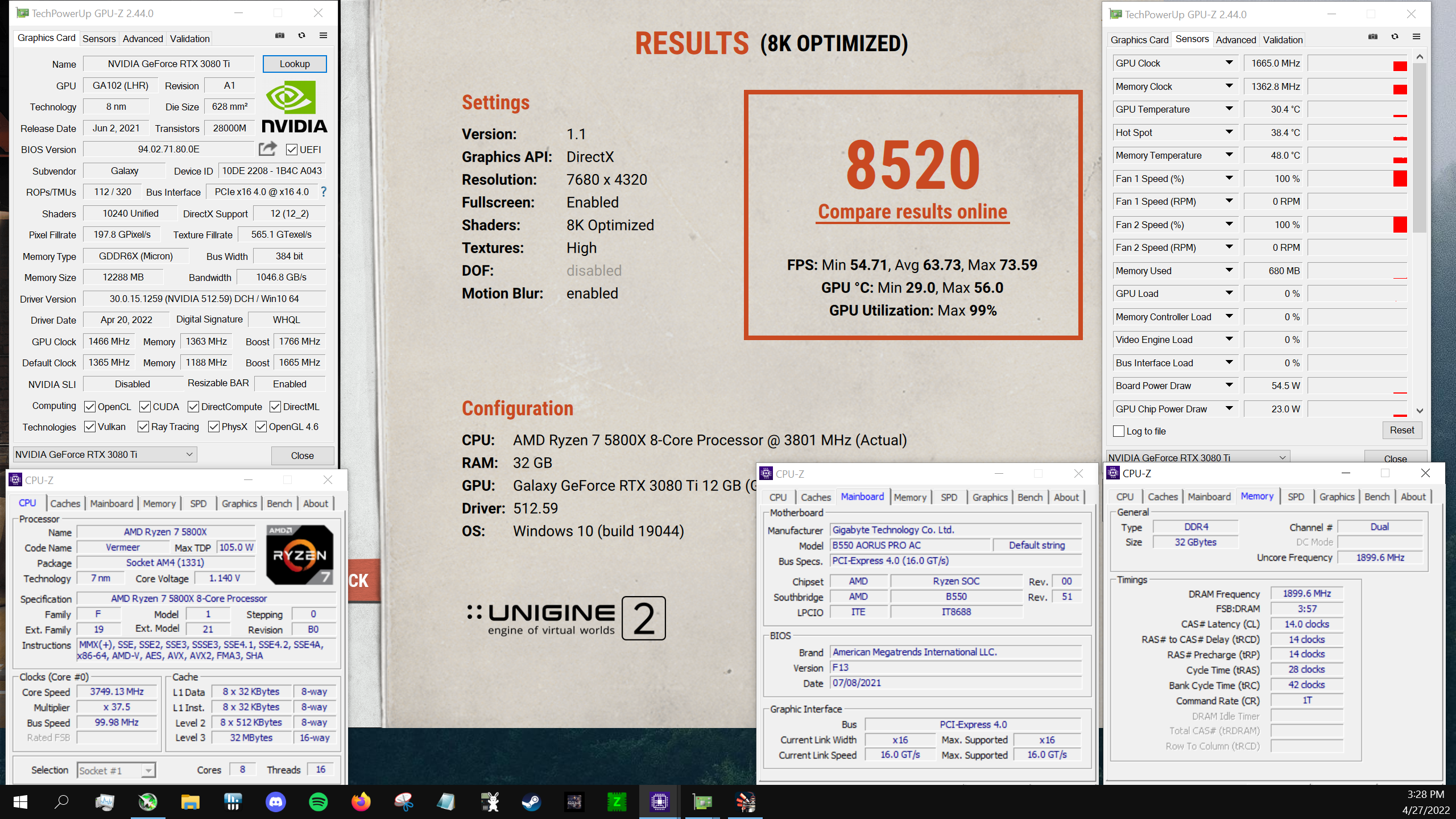 Deity`s Unigine Superposition - 8K Optimized score: 8520 points with a  GeForce RTX 3080 Ti (384 bit)