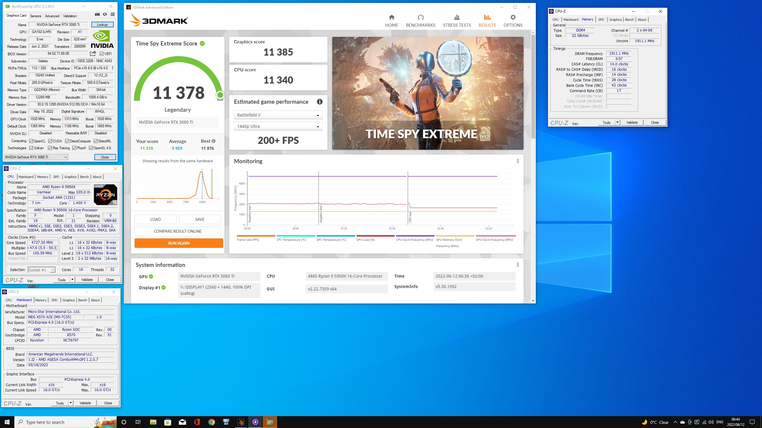 VPII`s 3DMark - Time Spy Extreme score: 11378 marks with a GeForce RTX 3080  Ti