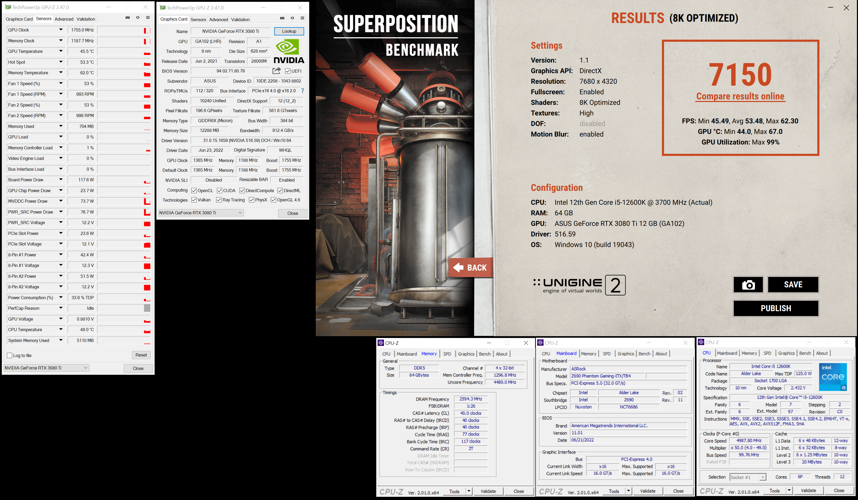 gurpgurp`s Unigine Superposition - 8K Optimized score: 7150 points with a  GeForce RTX 3080 Ti (384 bit)