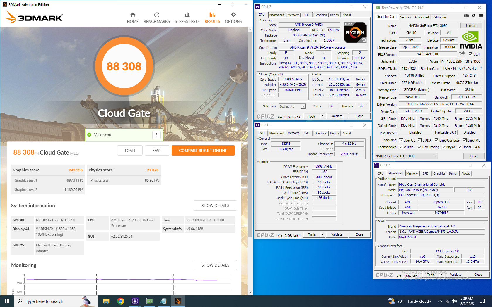 rdig`s 3DMark - Cloud Gate (GPU) score: 249556 marks with a GeForce RTX 3090
