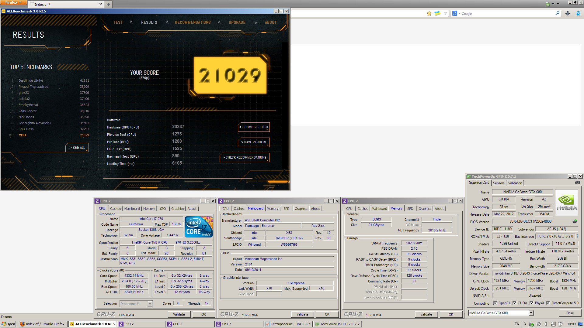 xe-xe`s Catzilla - 576p score: 21029 marks with a GeForce GTX 680